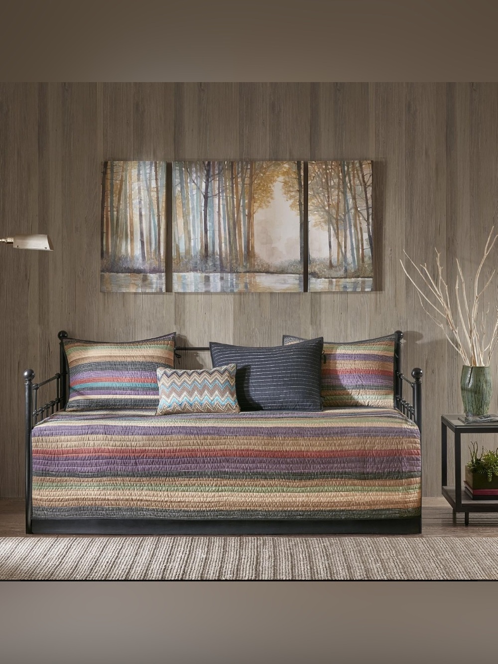 NWT Madison Park Daybed Coverlet Set, Double Sided Quilting Stripes Multi, 6pc